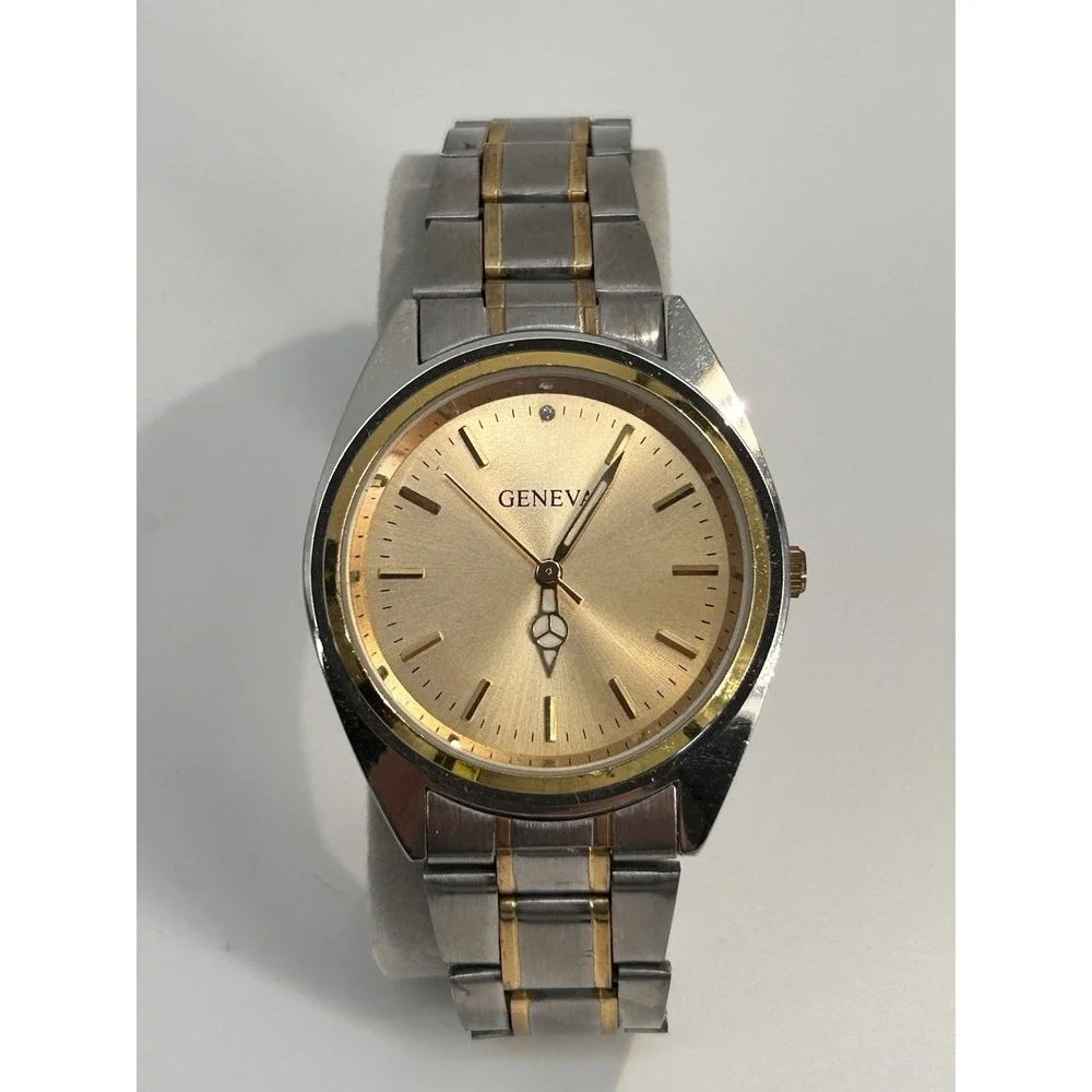 Geneva Two Tone Metal Band Gold‎ Dial Quartz Mens Watch